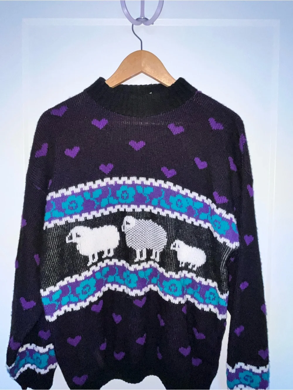Cozy Cottagecore/Twee Black Sheep Motif Knit Sweater - Women's